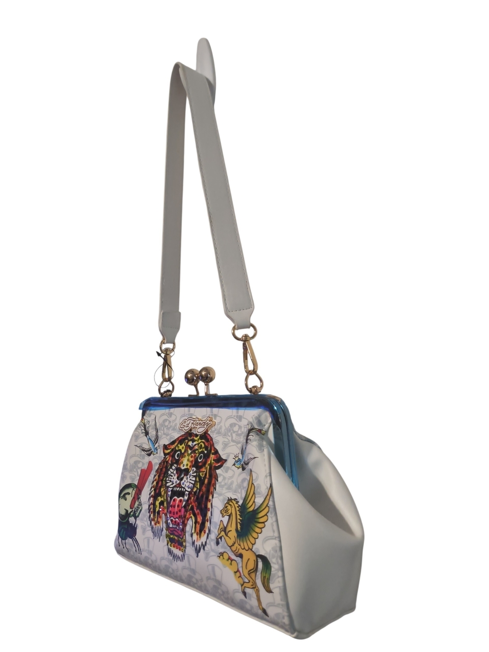 Ed Hardy Rhinestone White Tiger Shoulder Bag Multicolored Leather NWT - Picture 4 of 7